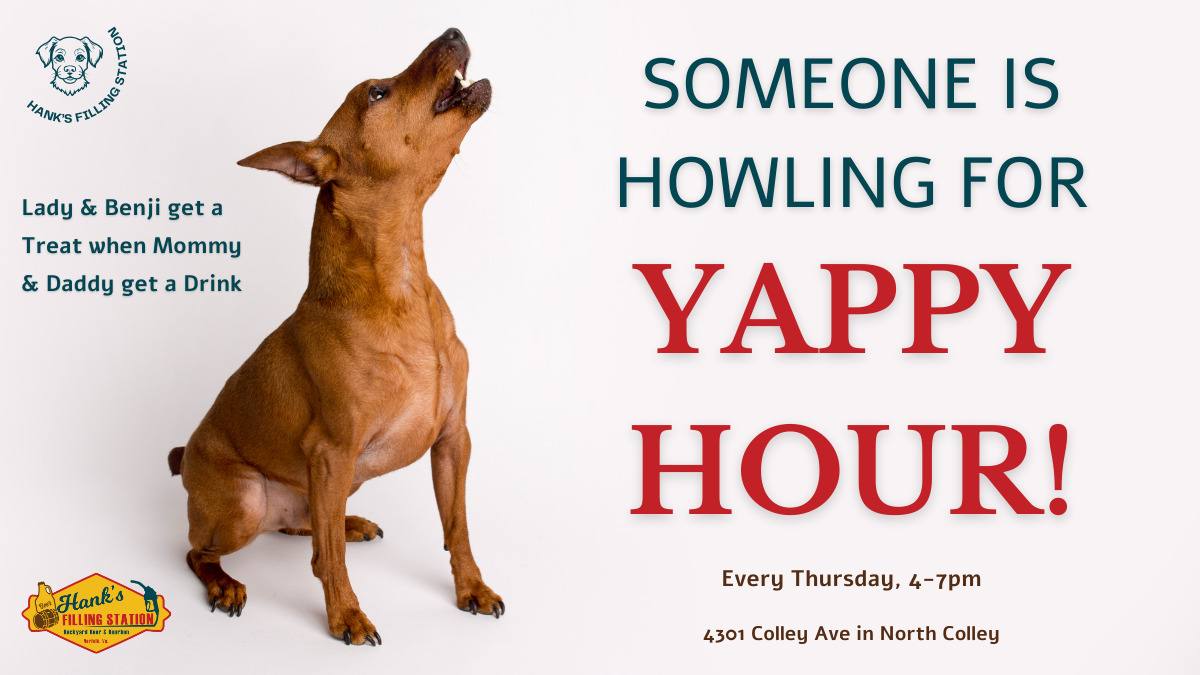 Join us Thursday for Yappy Hour at Hank's